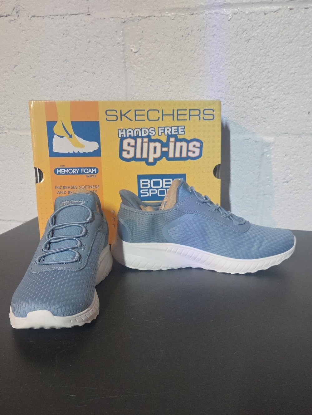 Skechers Womens Light Blue Slip-On Athletic Sneakers